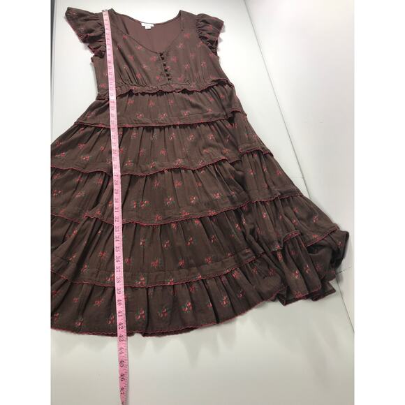 Sundance Brown Floral Petite M Dress Tiered Midi Western Boho Summer Feminine - Picture 10 of 11